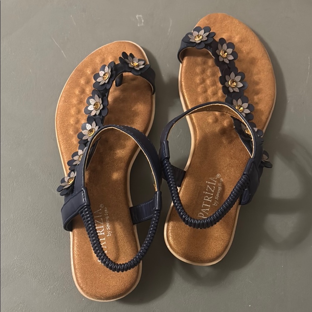 Spring Step Blue and Brown Sandals with Ankle Strap